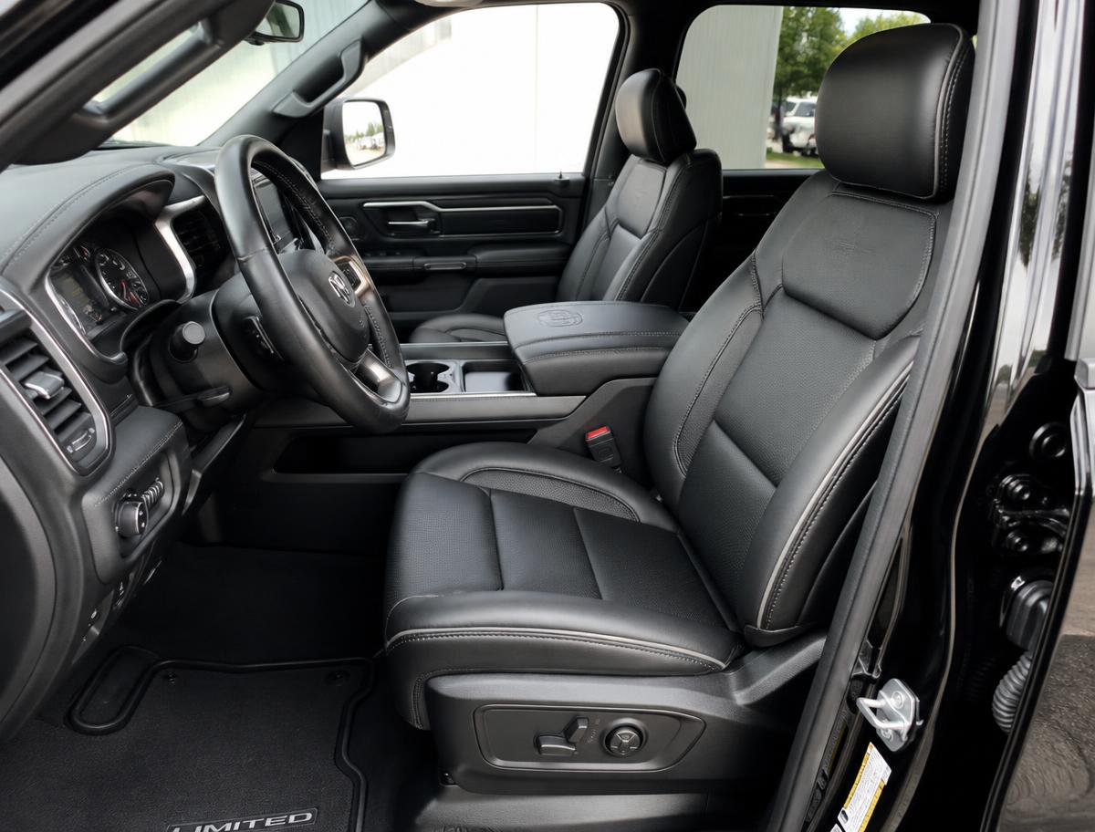 Freshly detailed black leather truck interior